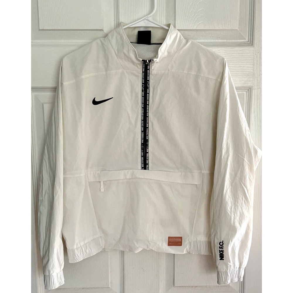 Nike FC Soccer Midlayer Jacket Large White Half Zip Long Sleeve Dri-Fit